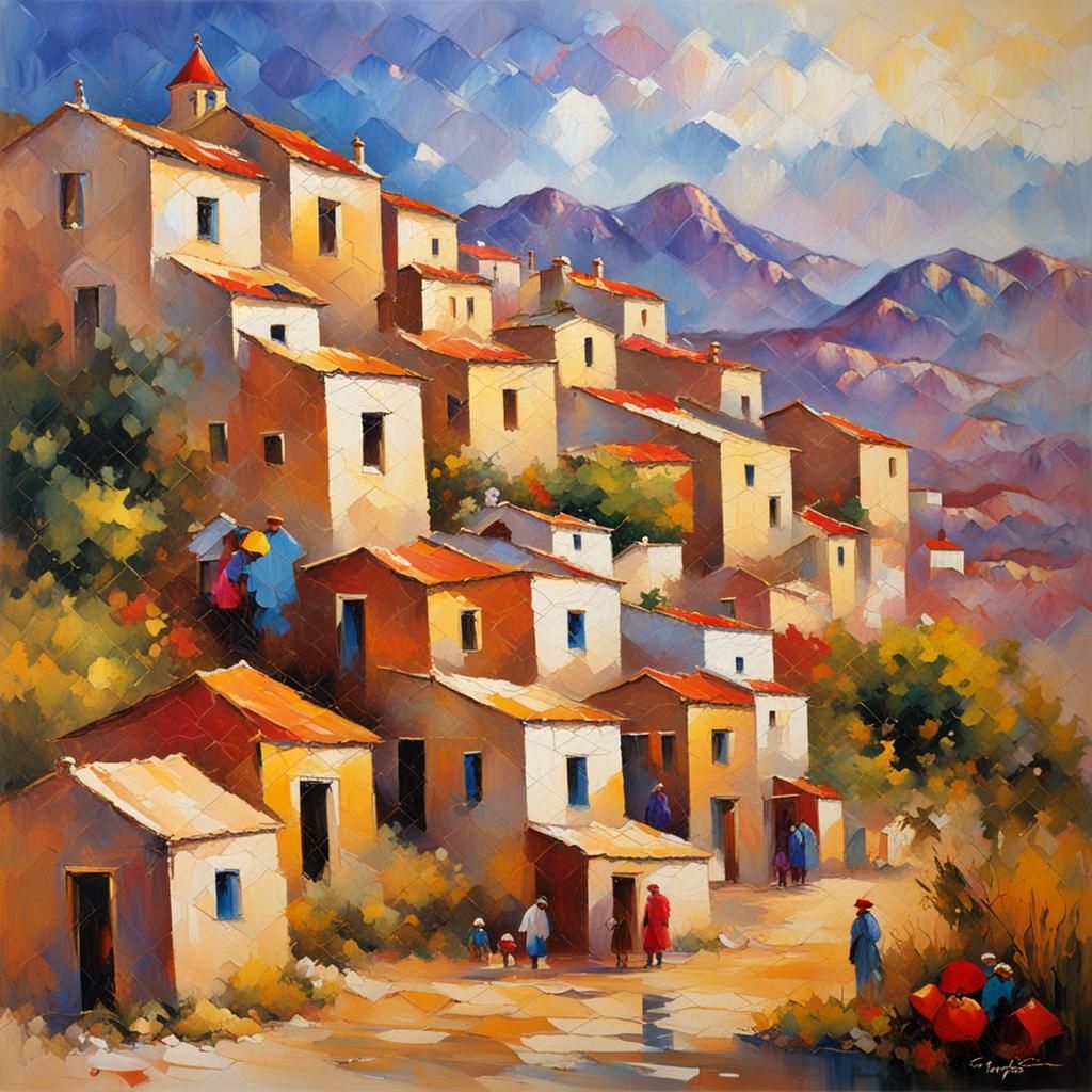 Cappadocia Cave Villages in Neo-Impressionist Style