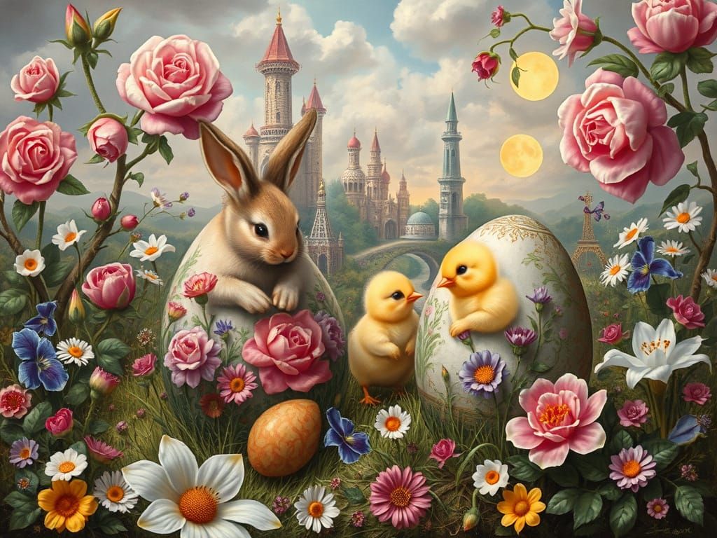 Enchanted Landscape with Easter Animals in Renaissance Style