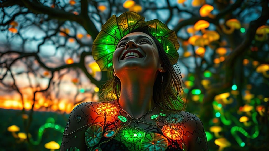 Mystical Woman in Vibrant Fantasy Kingdom, Blending Expressi...