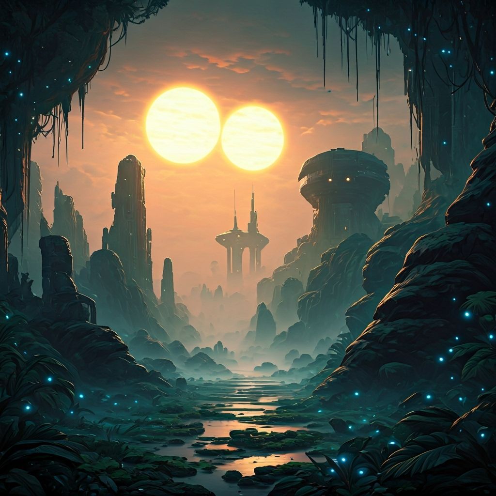 Exotic Alien Planet with Bioluminescent Flora