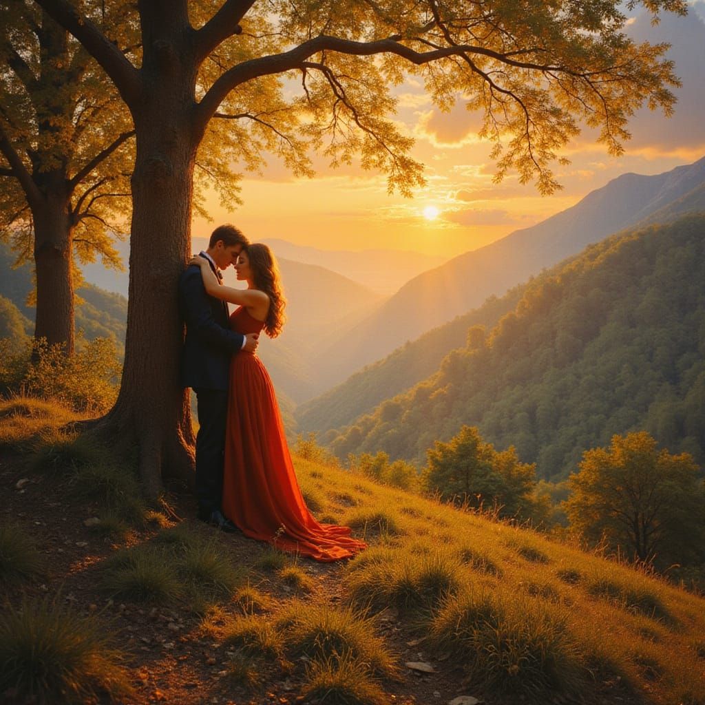 A Couple Embracing in Vibrant Baroque Romanticism