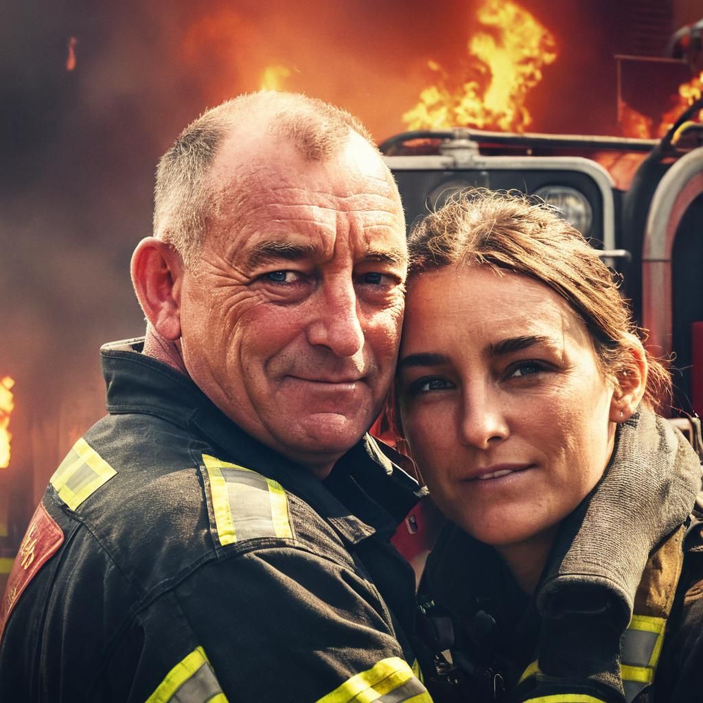 Heroic Firefighter Rescues Girl: Photorealistic Digital Art