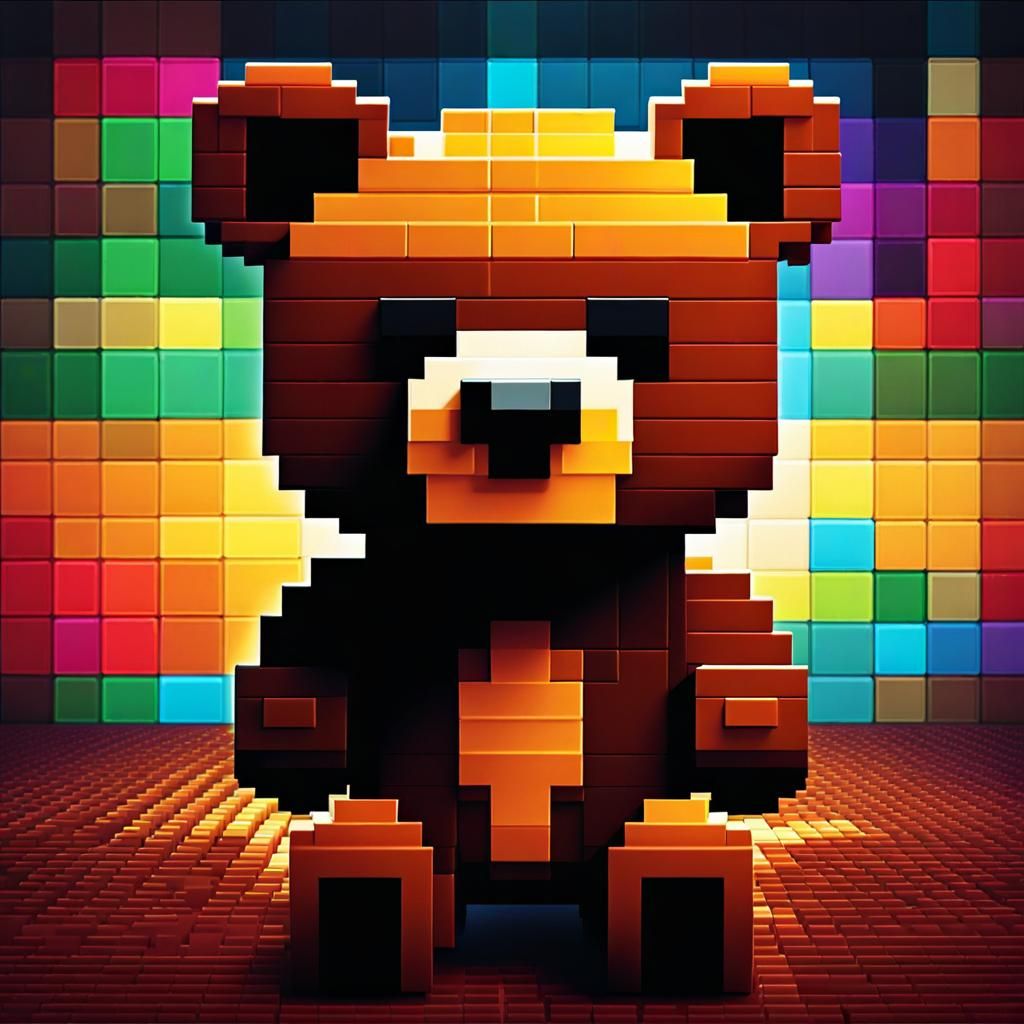 Pixel Art Teddy Bear in Retro Minecraft Style