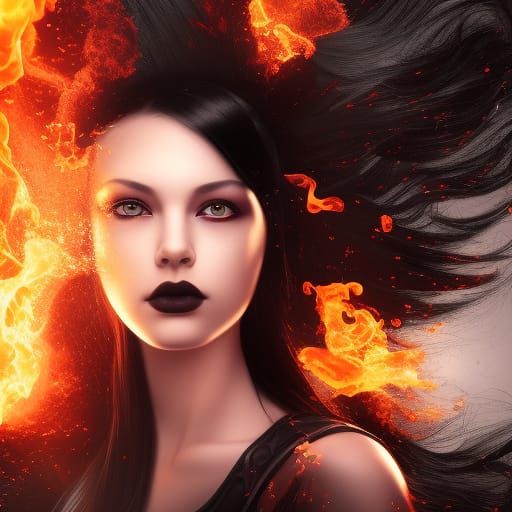 Teenage Girl with Fire Crown: Fantasy Concept Art