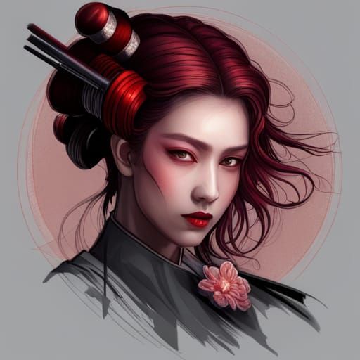 Ancient Japanese Cyborg Geisha Portrait in Artstation Style