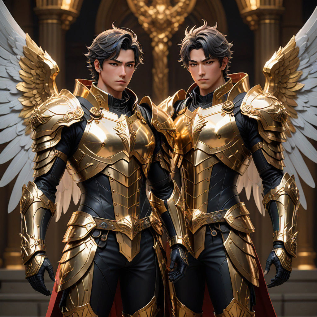 Baroque 3D Anime Concept Art of Angel and Demon Brothers