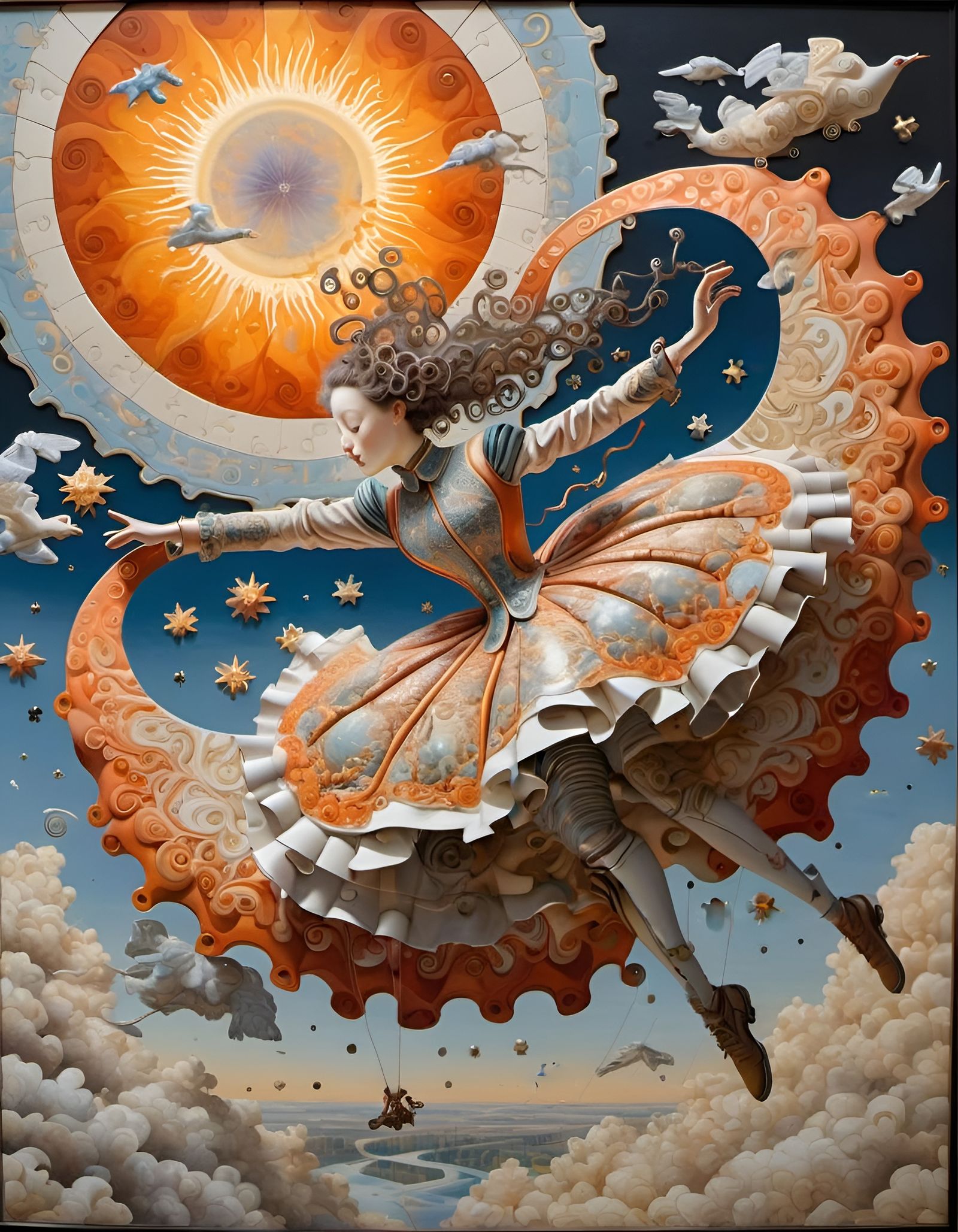 Parachuter Jigsaw Puzzle in Gouache Collage Style