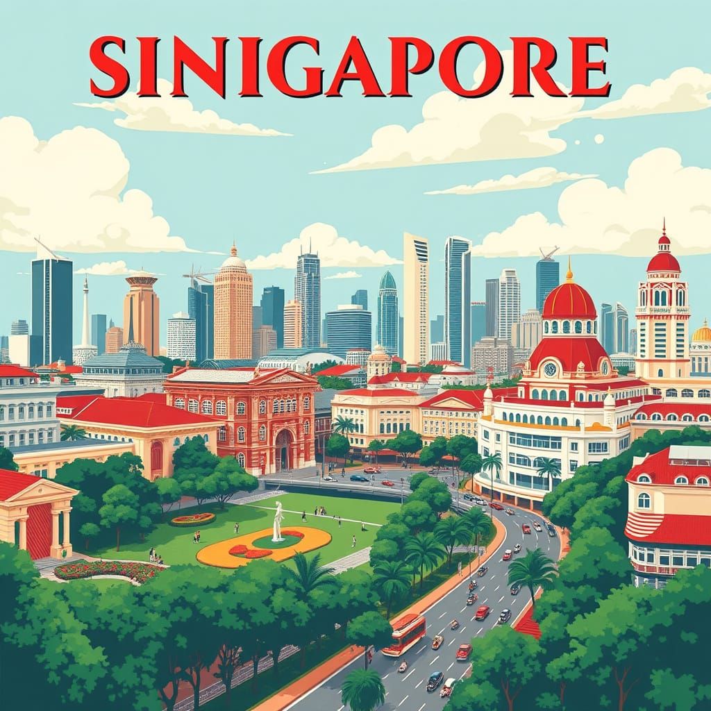 Singapore Travel Poster in Vintage Art Deco Style