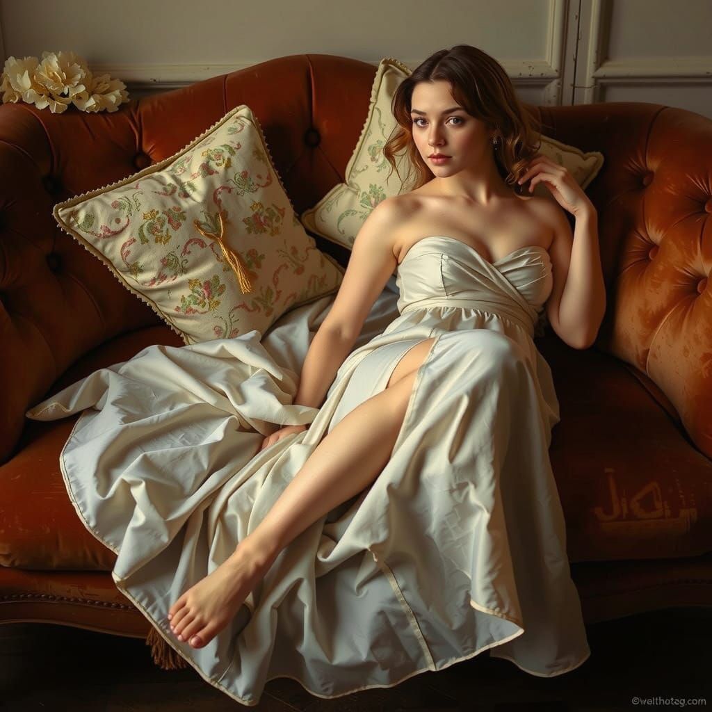 Woman with Curly Hair, Alphonse Mucha Style