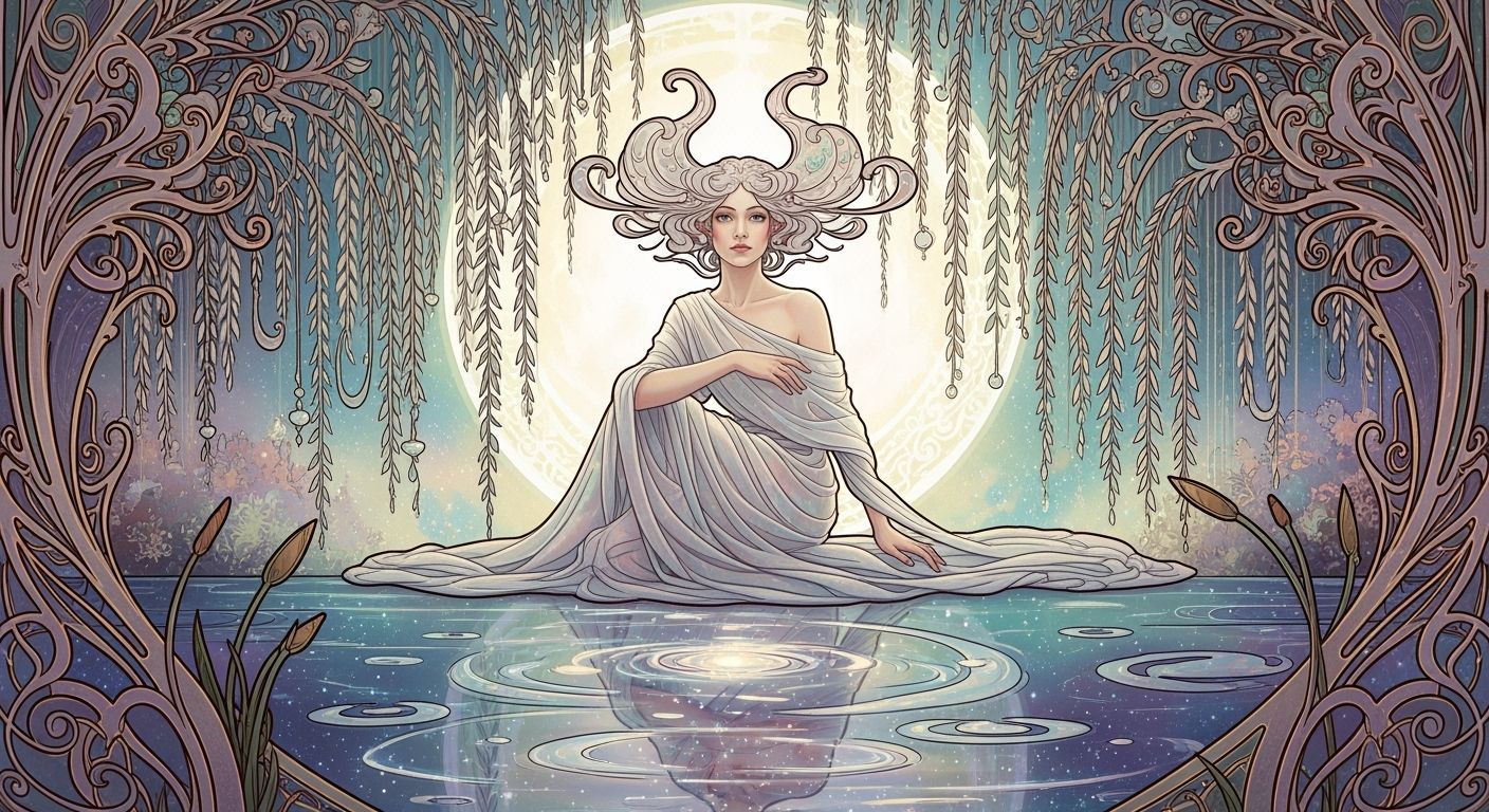 Opalescent Woman by Cosmic Pond in Art Nouveau Style