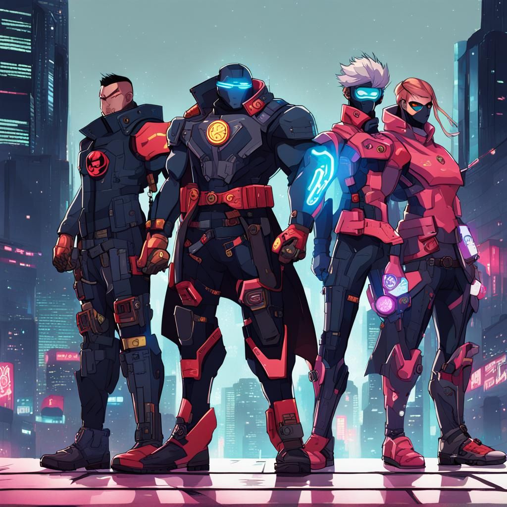 Anime Cyberpunk Superheroes in a Futuristic Style