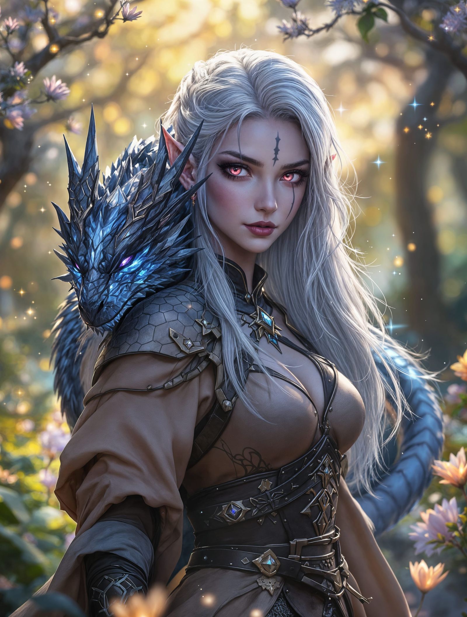 Ethereal Woodland Half-Elf Drow Ranger in Muted Earth Tones