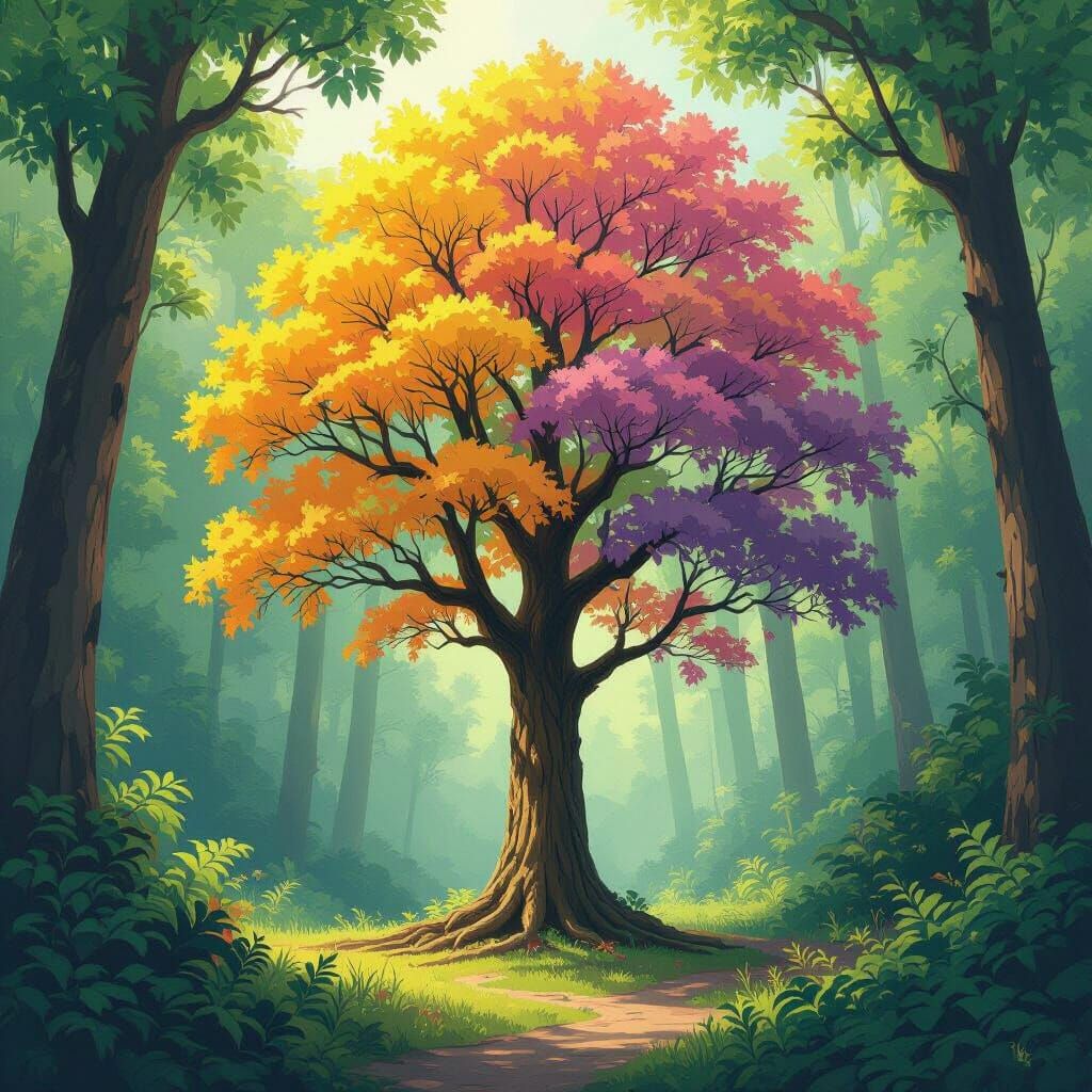 Munsell Color Tree in Lush Mystical Forest