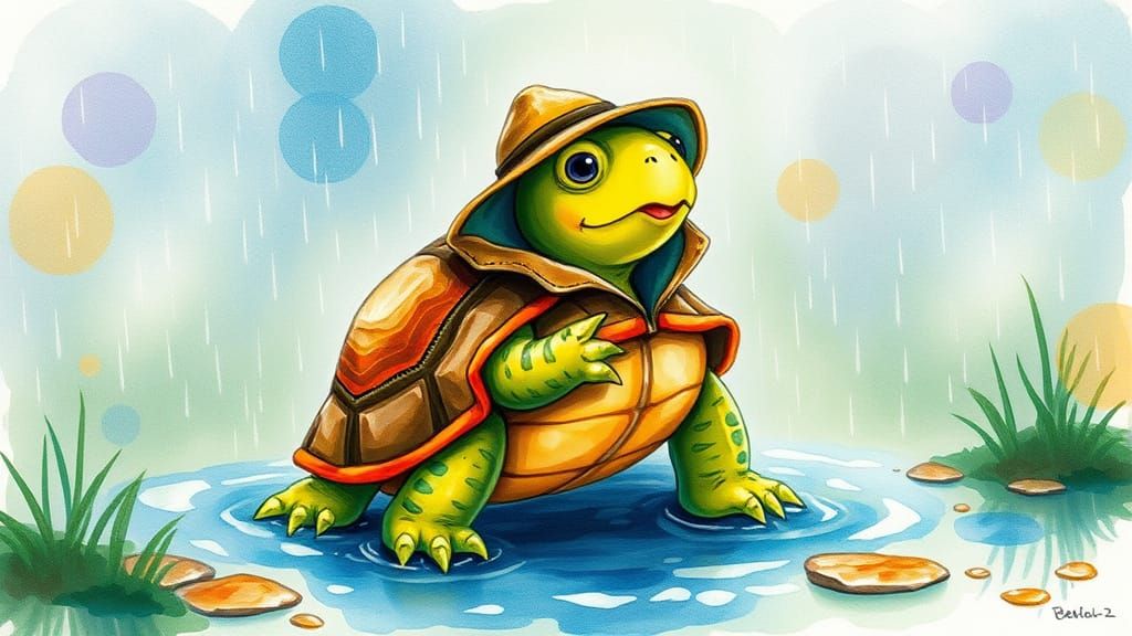 Turtle Singing in Rain, Beatrix Potter Style