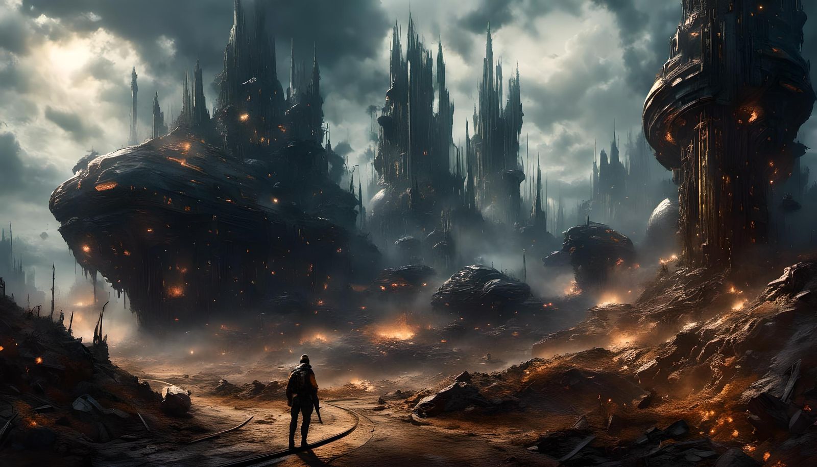 Cyborg Walks Desolate Highway in Post-Apocalyptic Winter