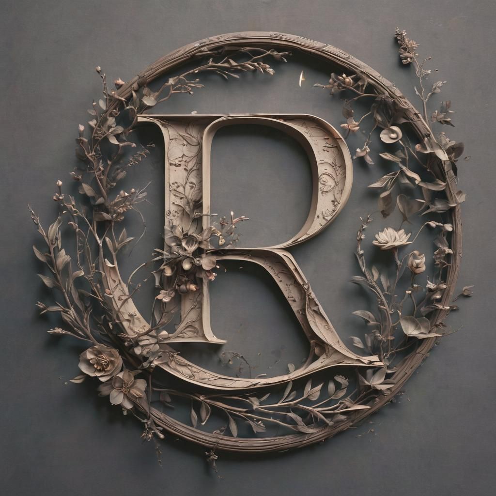 Gothic Letter R with Floral Crescent Moon