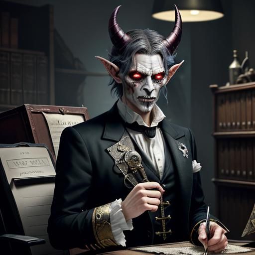 Bartholomew, a young imp with mismatched horns, stares at th...