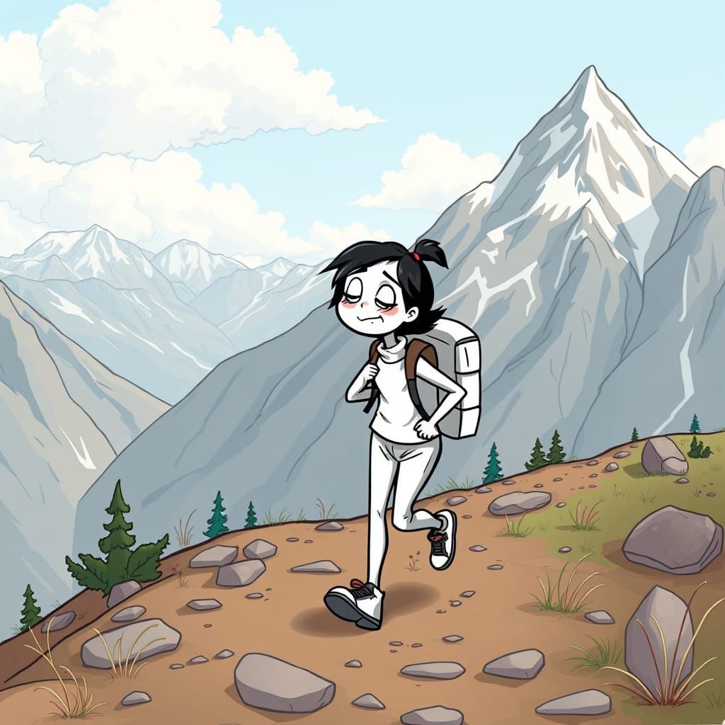 Exhausted Mime Climbs Giant Mountain