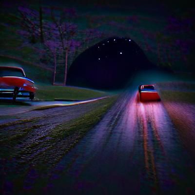 Car Driving on a Dark Road at Night