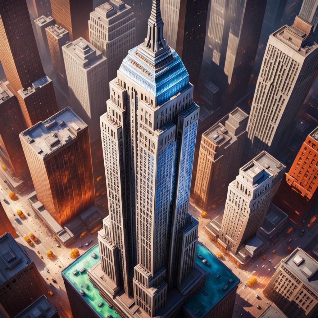 Glass and Crystal Empire State Building: Hyperrealistic Spla...