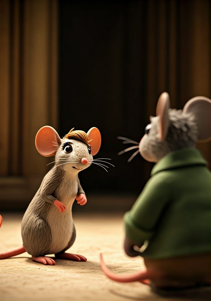 Aardman Style: Shy Mouse Observes Unaware Mouse