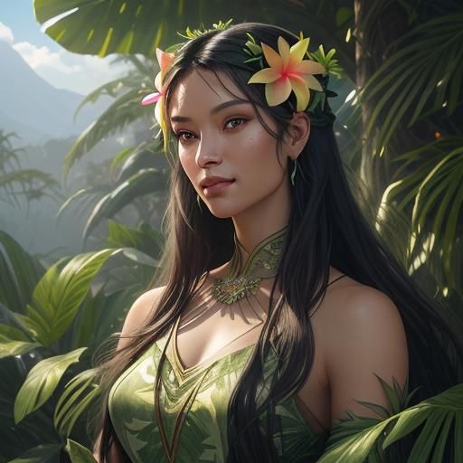 Exotic Hawaiian Beauty in Fantasy Landscape Style