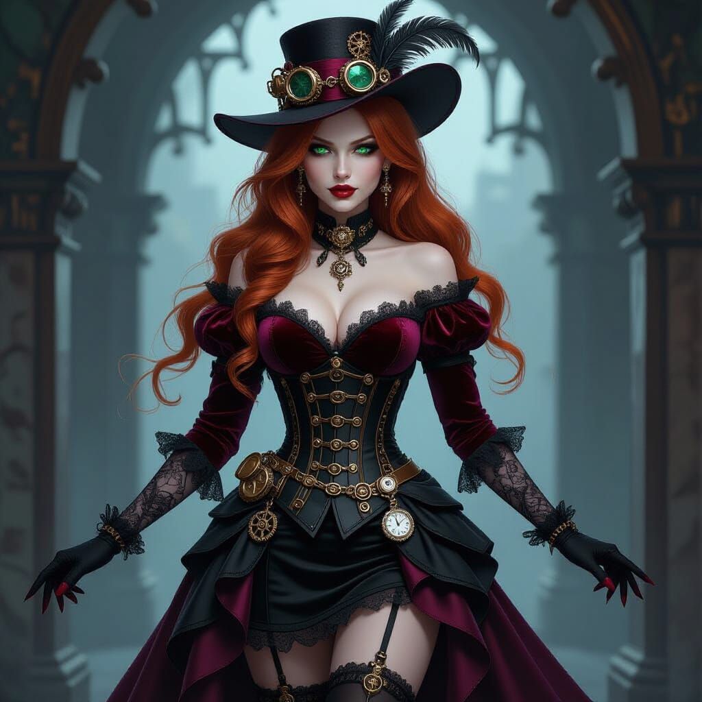 Ginger Vampire in Steampunk Gothic Attire