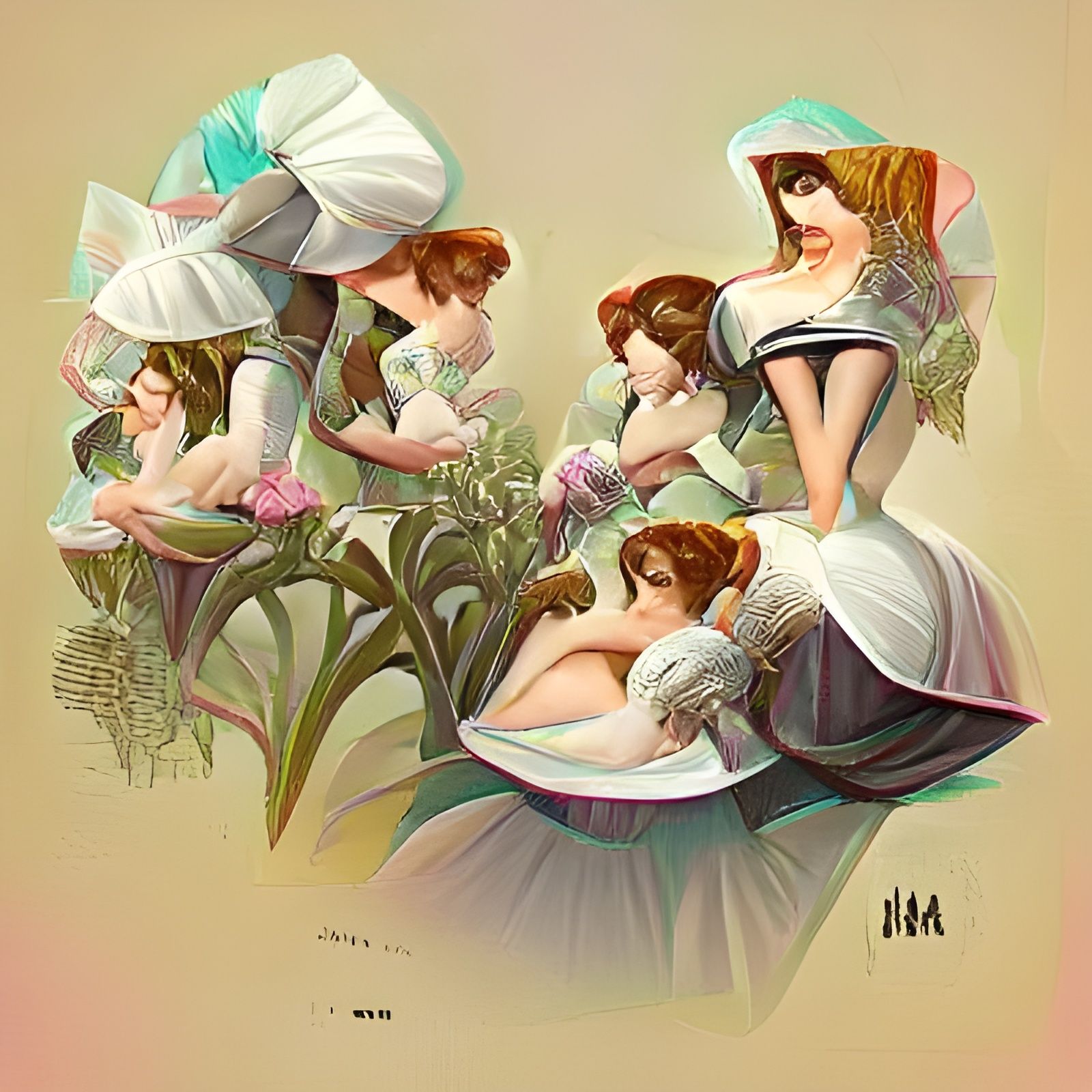 Vintage Illustration of Eight Maids Milking
