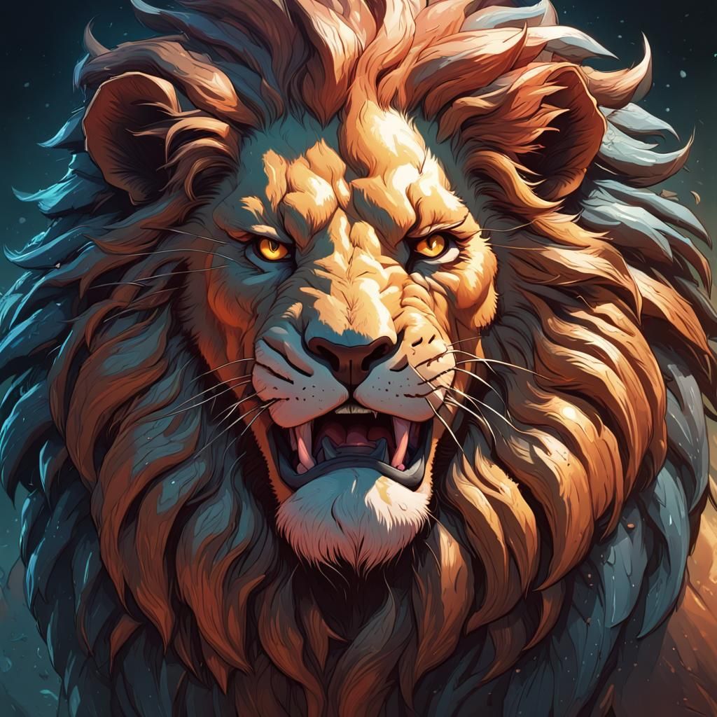 Angry Lion Portrait in Comic Book Art Style