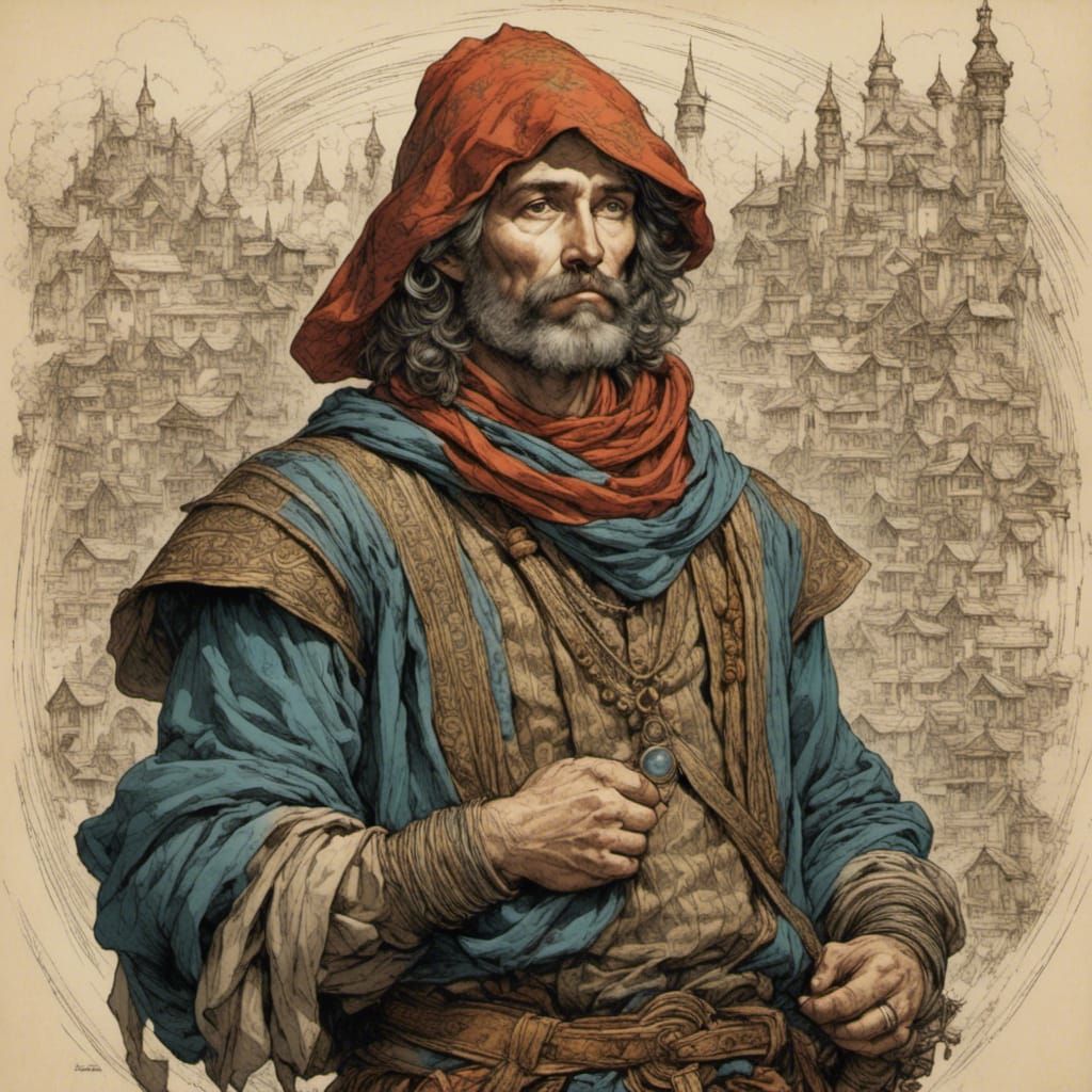 Medieval Peasant Man in Graphic Style