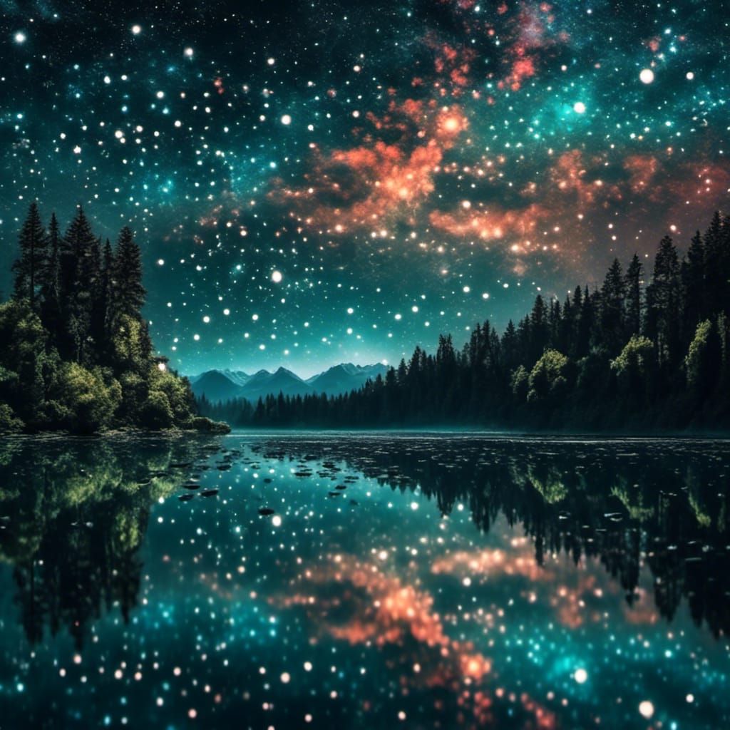 Starry Night Sky Reflecting on a Lake