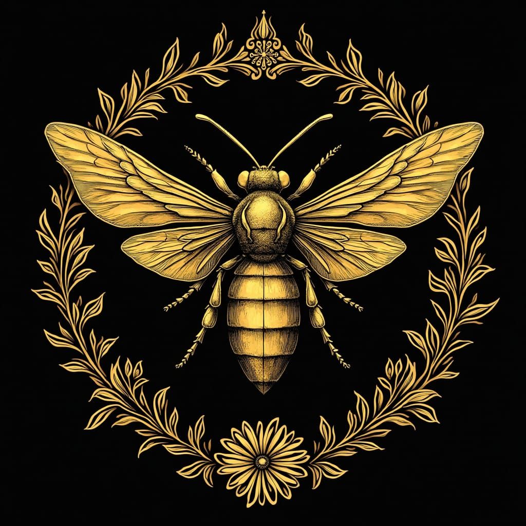 Elegant Gold Honeybee in Majestic Line Art Pose