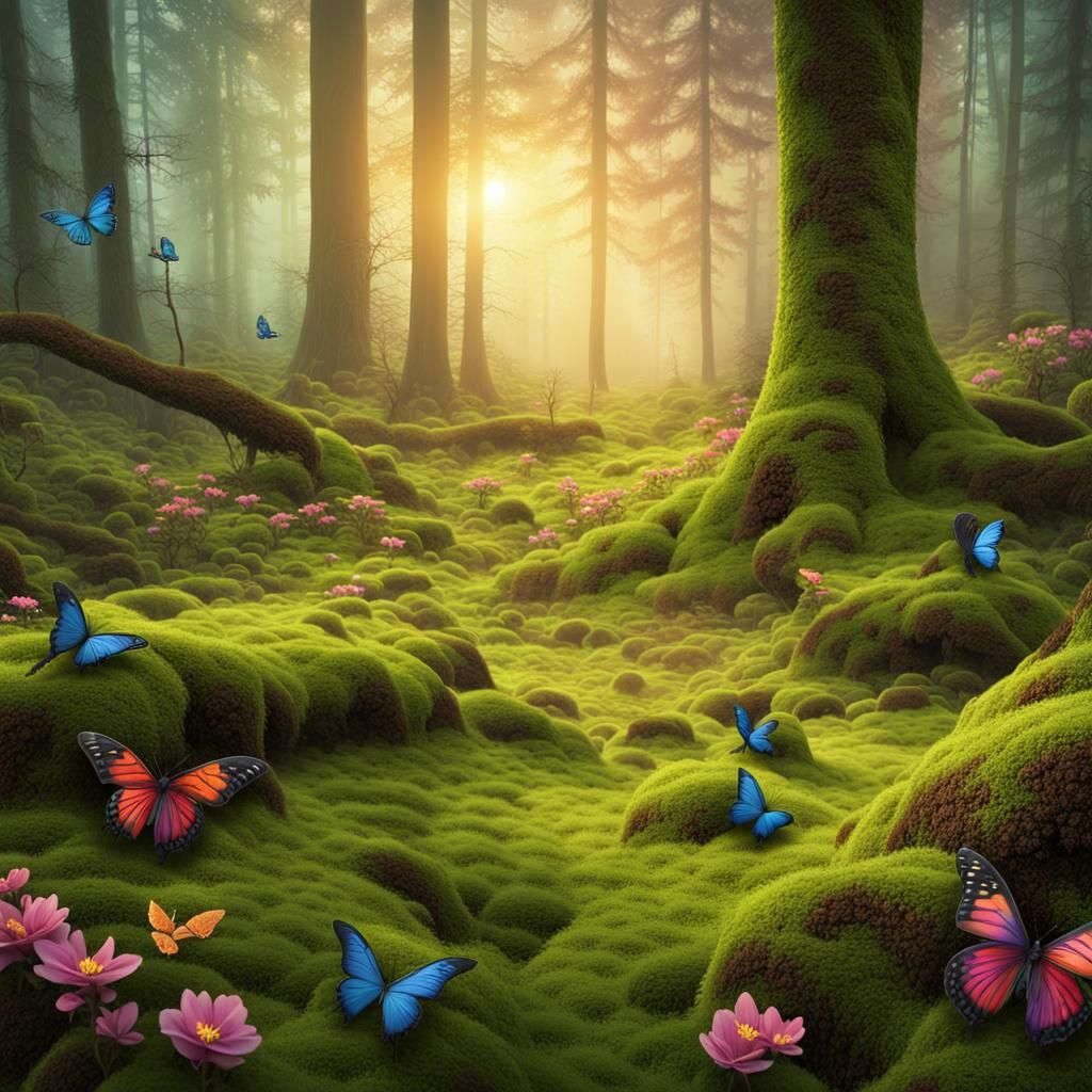 Dreamy Forest at Dawn in Surreal Style