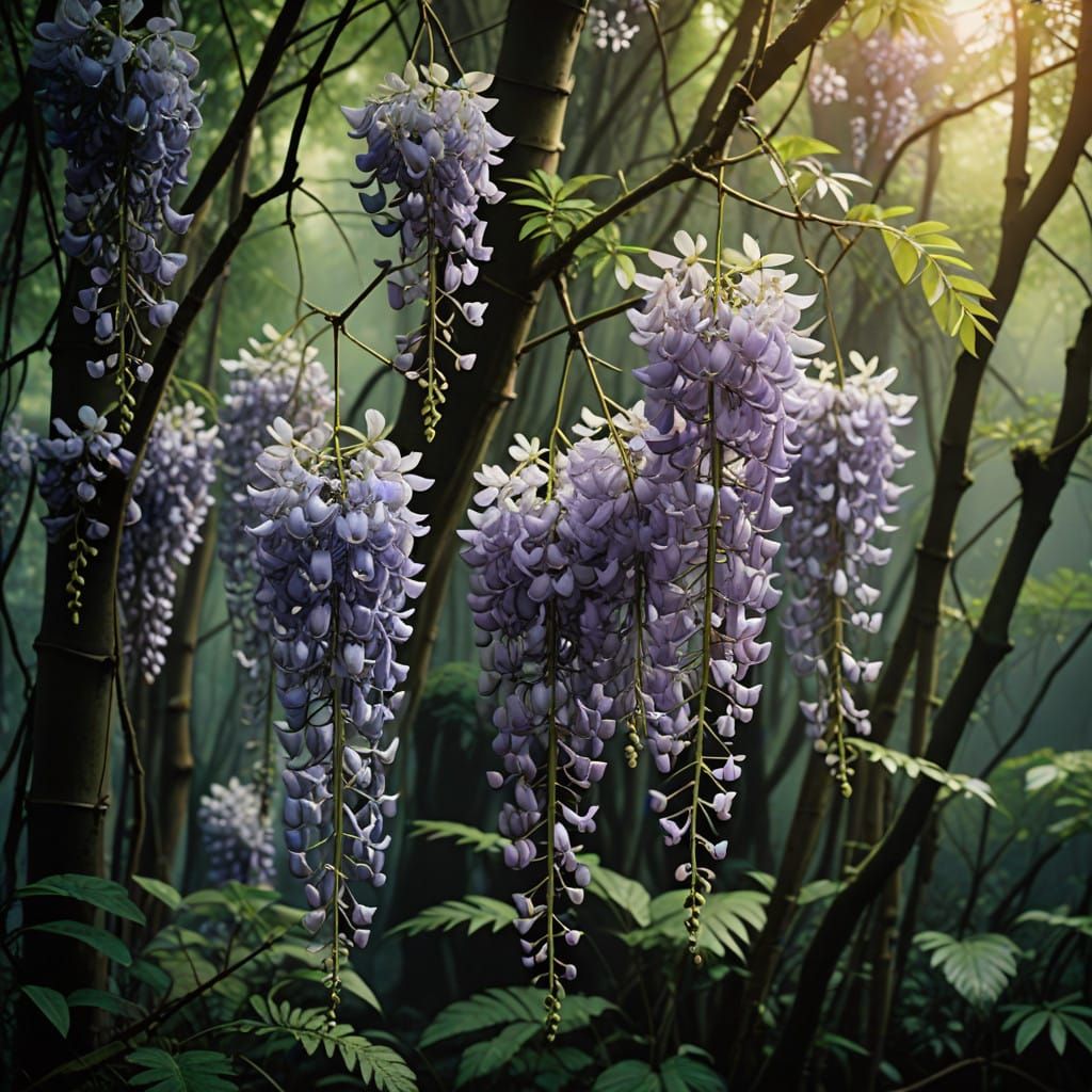 Lush Wisteria Landscape in Vibrant 35mm Film Style