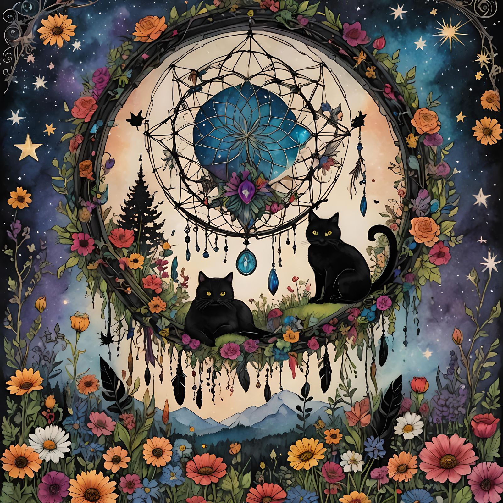 Gothic Dreamcatcher in Dark Comic Book Style