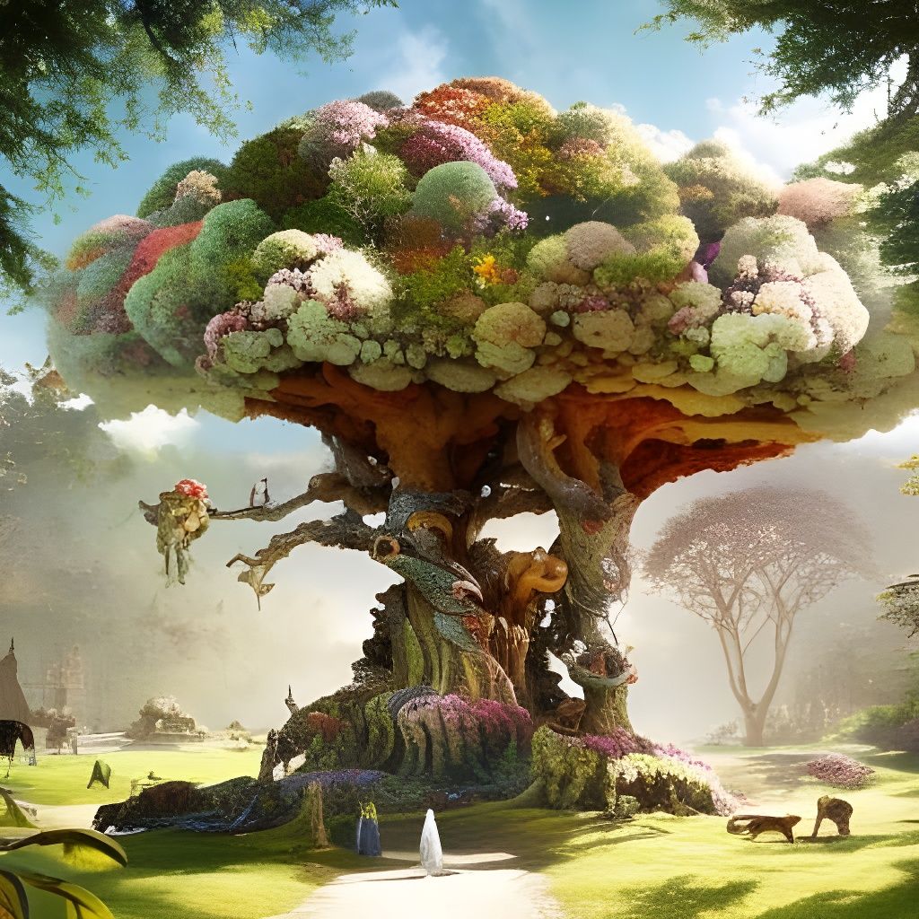 Enormous Tree of Life with Fairy Cottages
