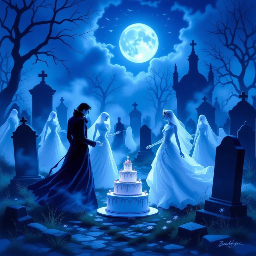 Ethereal Graveyard Birthday Party in Moonlight