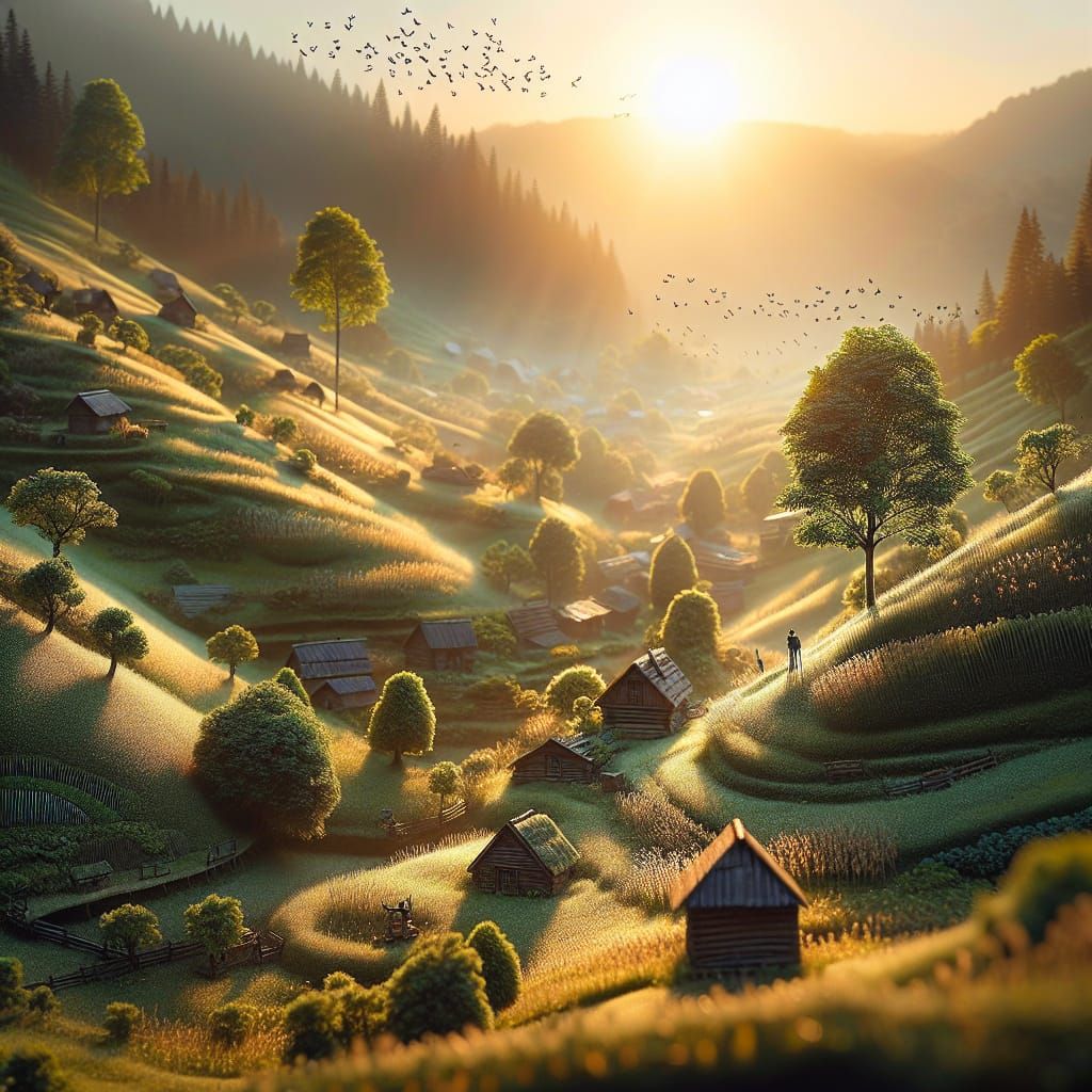 Early Morning Sunrise Over Rolling Hills