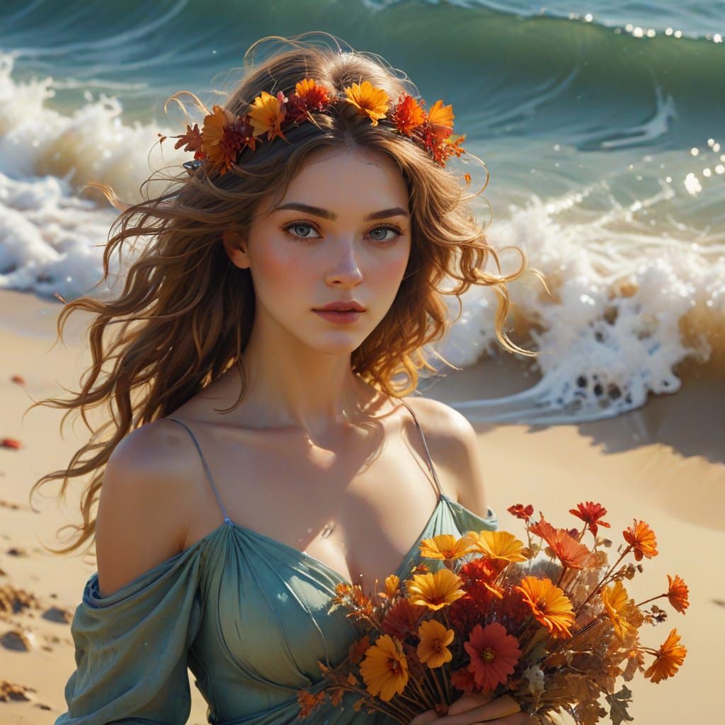 Autumn Princess by the Sea in Lyrical Abstraction Style