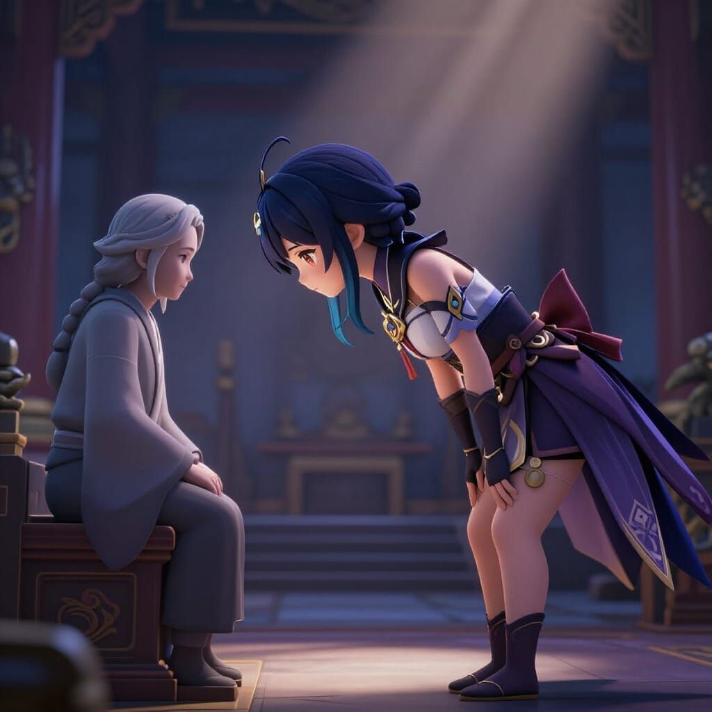 Anime Girl Honors Ancestral Spirit in Hall