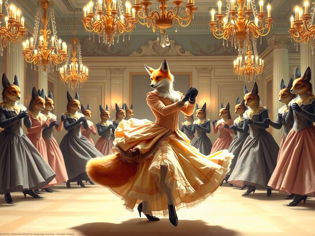 Anthropomorphic Fox Dancer in Rococo Ballroom