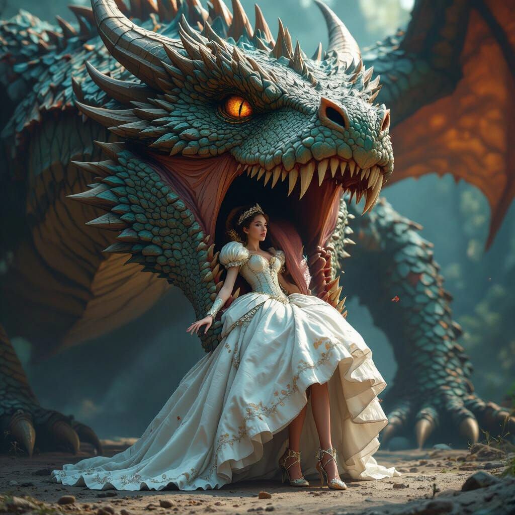 Dragon Swallowing Princess in Fantasy Concept Art
