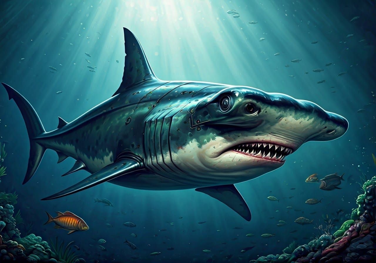 Cybernetic Shark in Metallic Blue and Dark Green