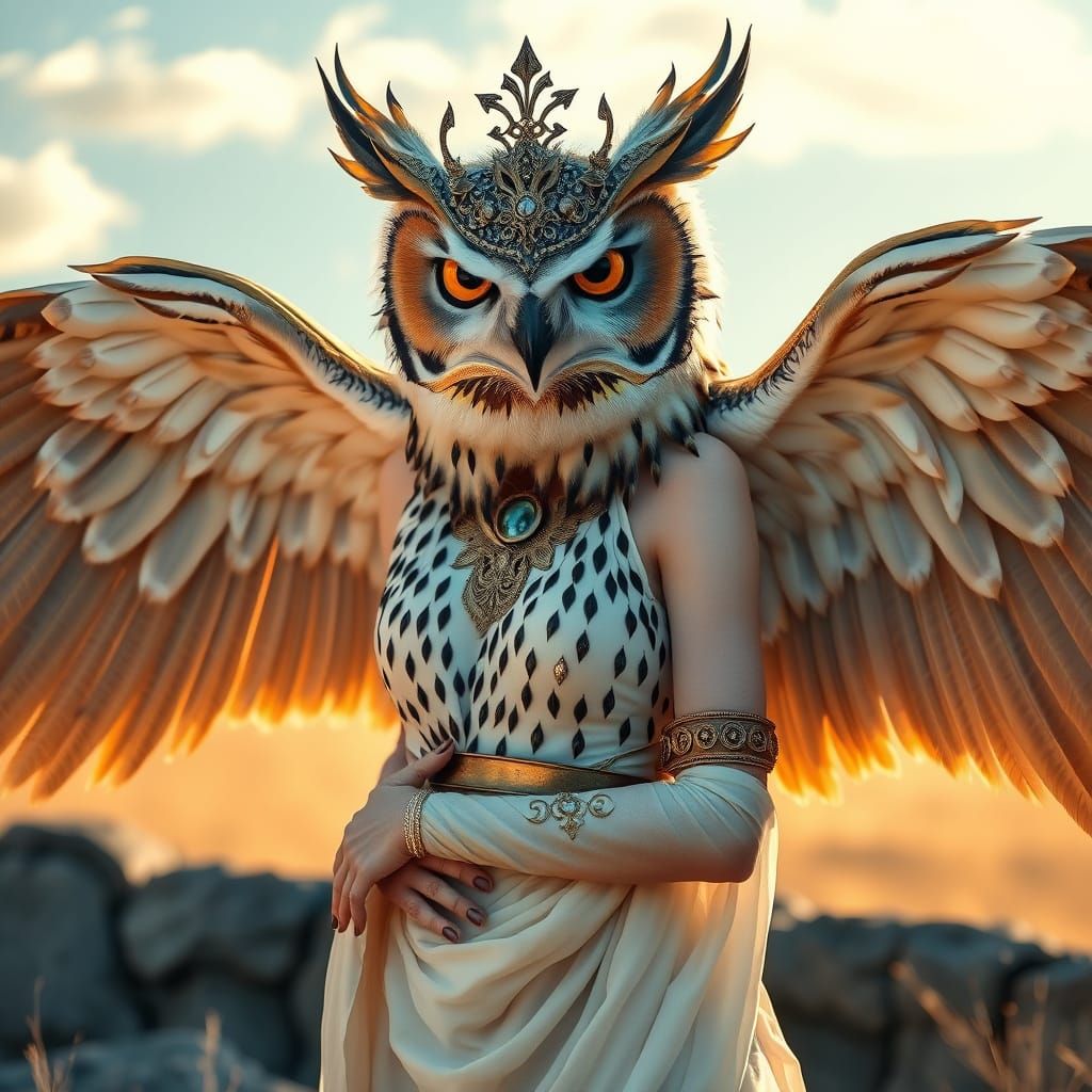 Ethereal Owl Goddess in Ancient Greek Cosplay