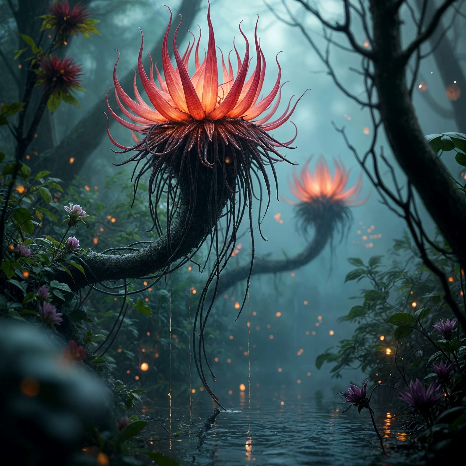 Carnivorous Whisperwillows Entangling Prey in Dark Fantasy A...