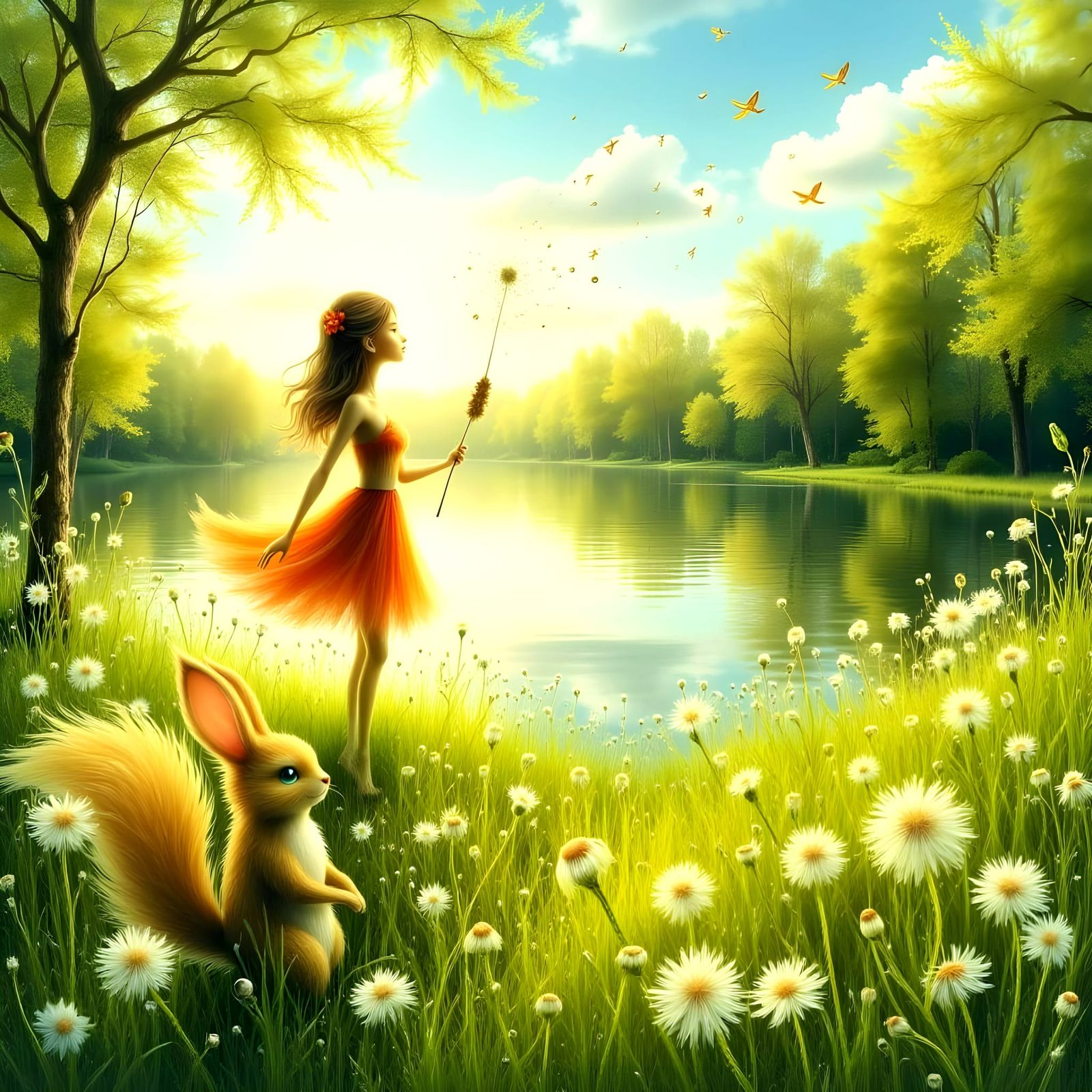 Surreal Garden Scene in Vibrant Cartoon Style