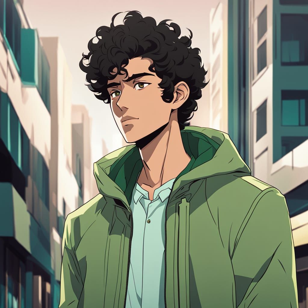 Anxious Young Man in Anime Webtoon Style