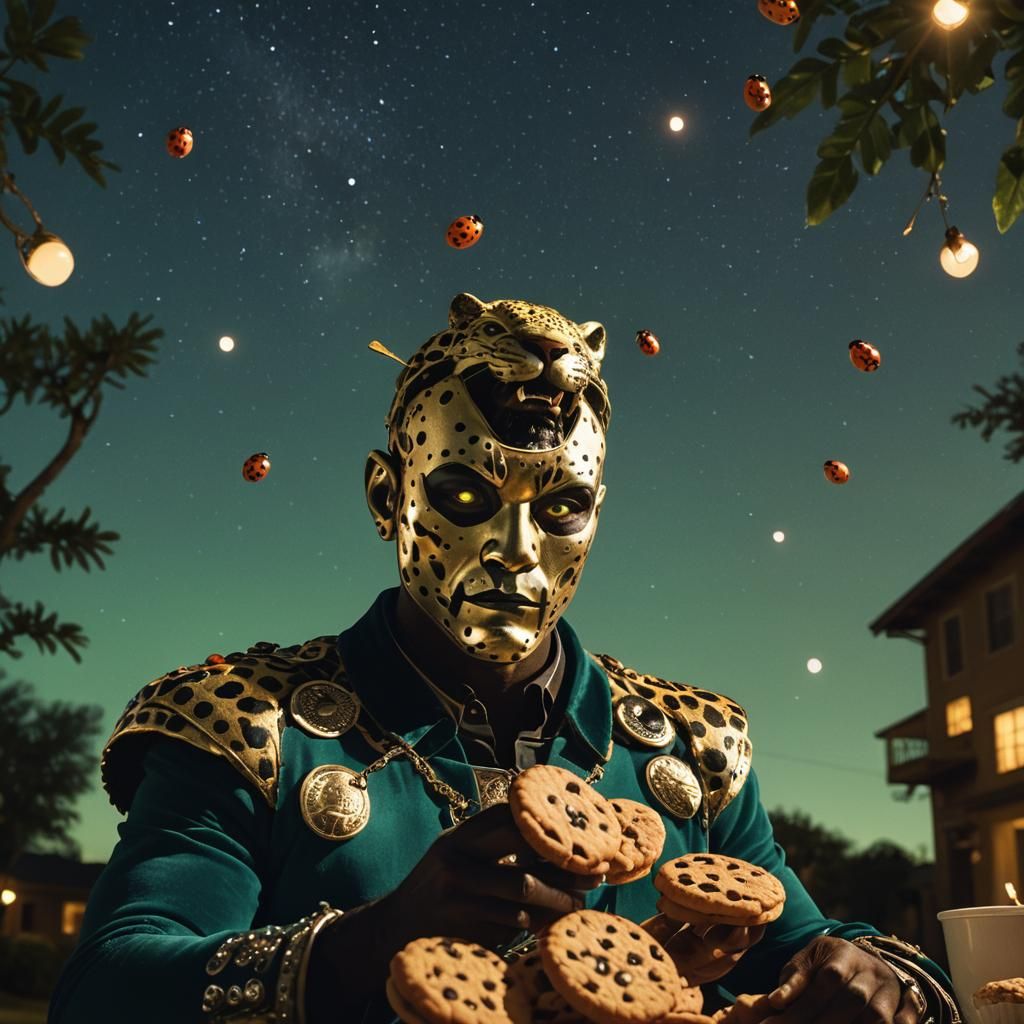 Half-Moon Jaguar Man Enjoys Cookies in Film Noir