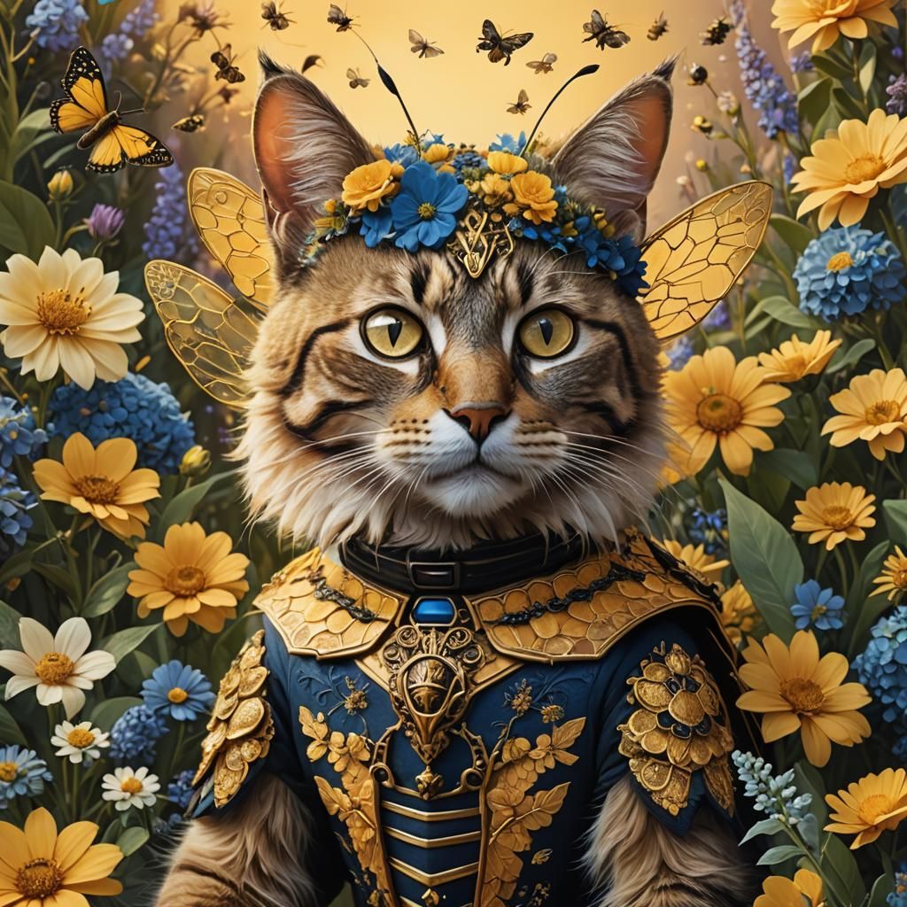 Cat in Bee Costume, Detailed Matte Painting