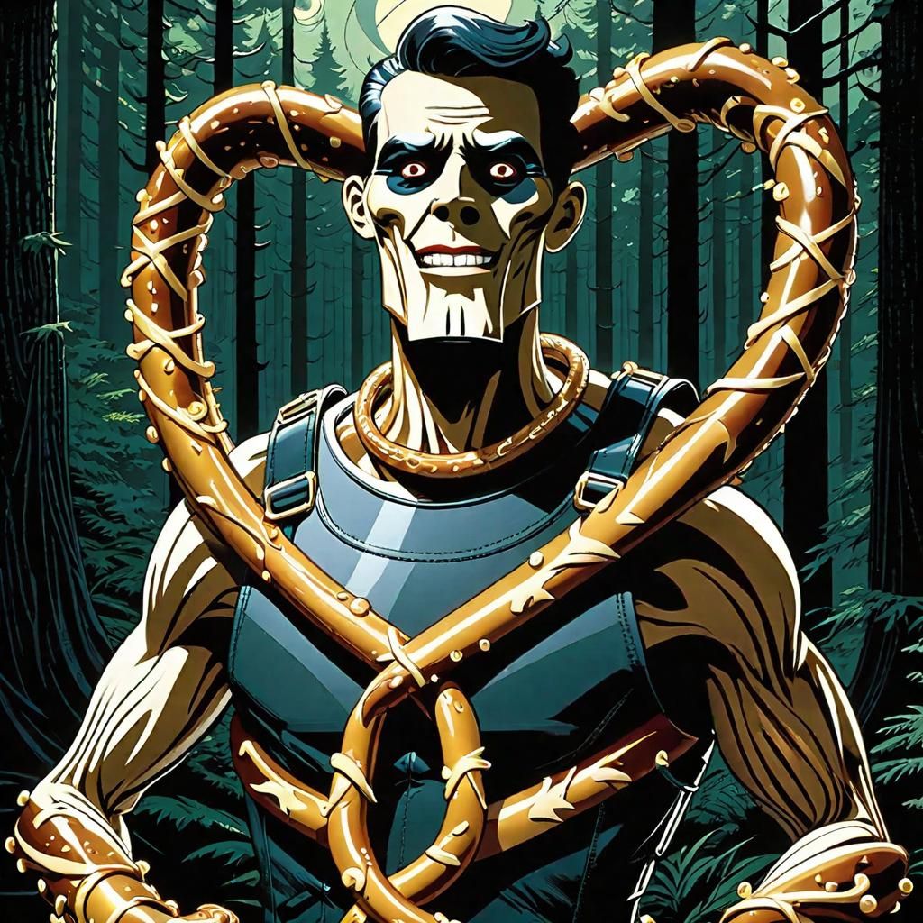 Spooky Pretzel Man in Graphic Novel Style